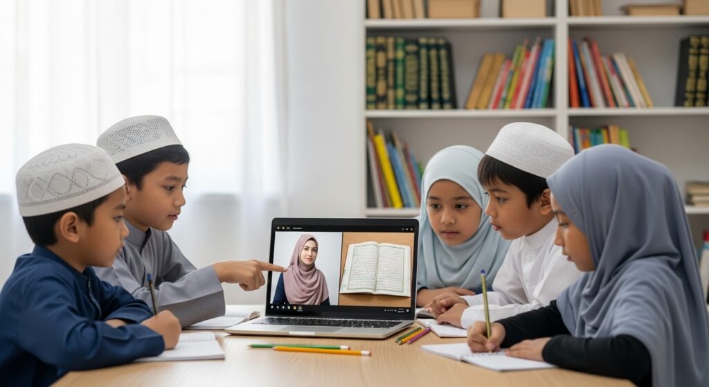 Children learning Quran online at our online Quran academy with interactive classes
