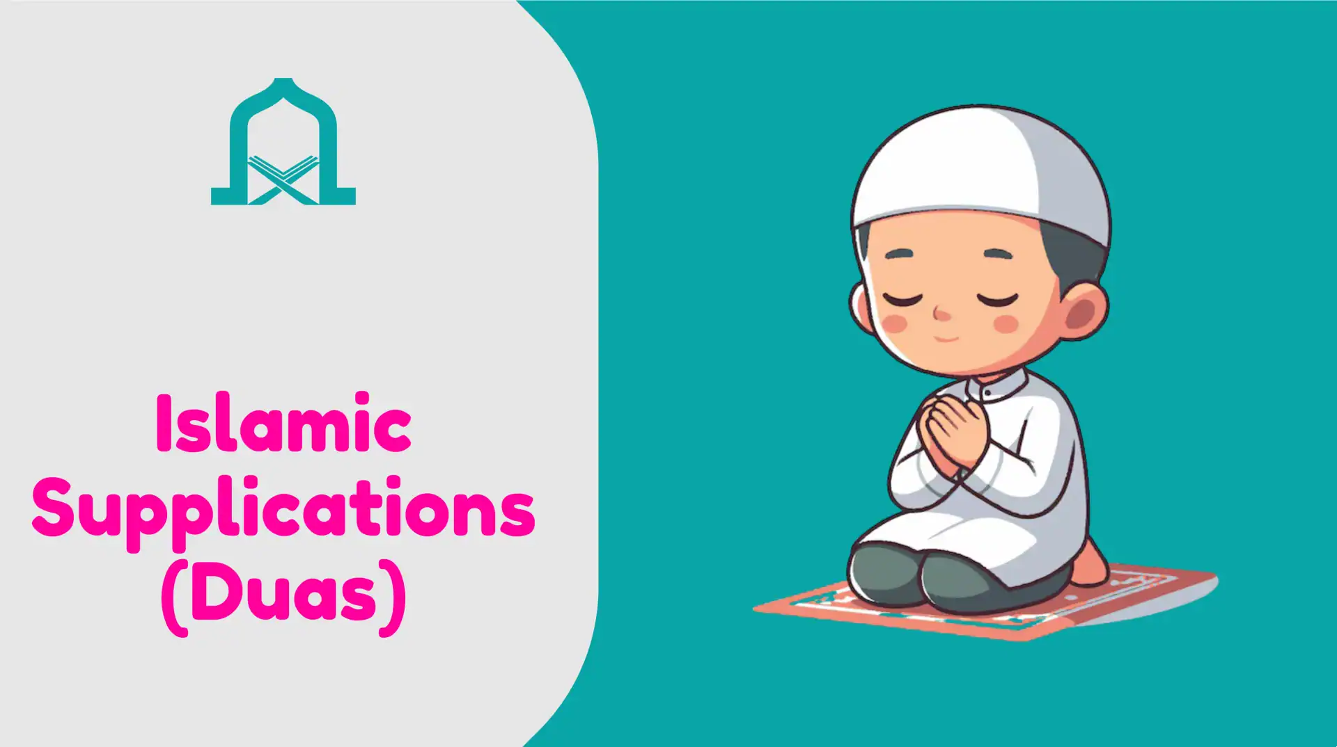 Muslim child making dua while sitting on a prayer mat.